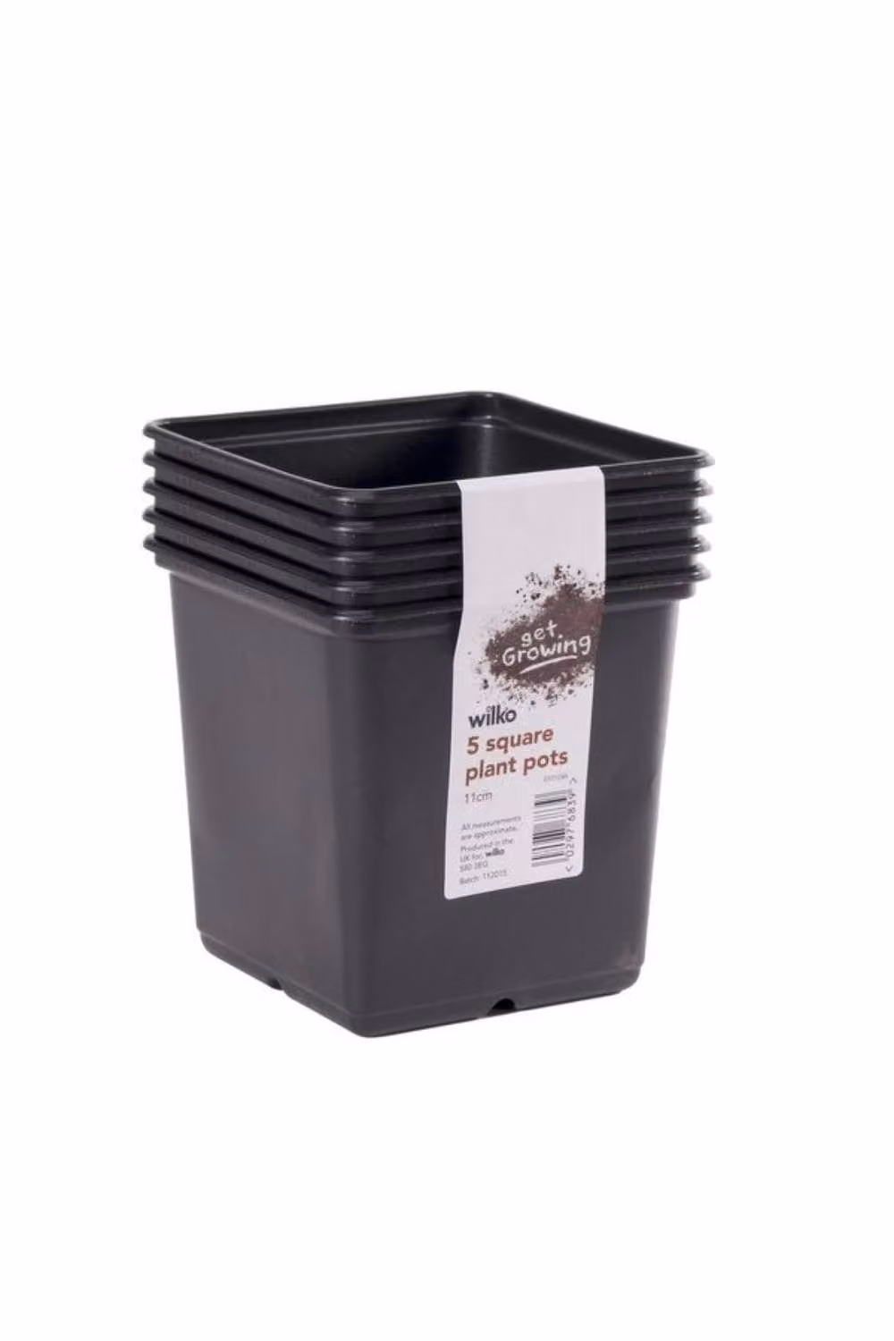 KDMD 5 Pack of Black Square Plastic Planter Pots, 11 cm – 2