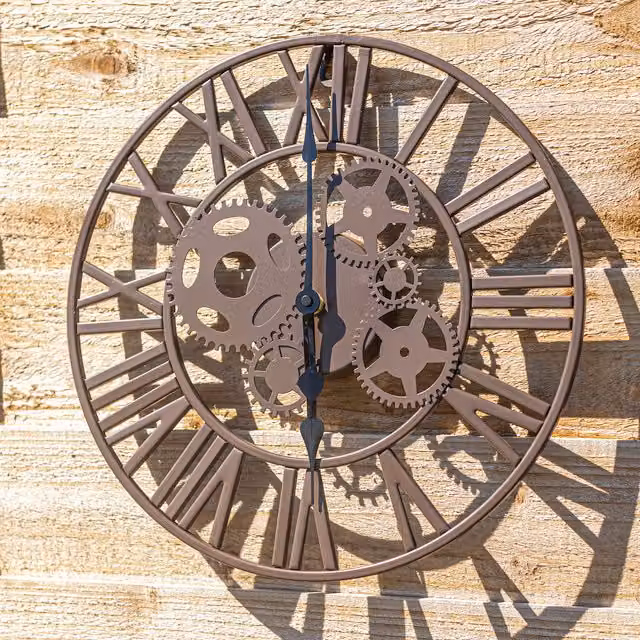 Garden Mile Vintage Brown Mechanical Cog Outdoor Wall Clock