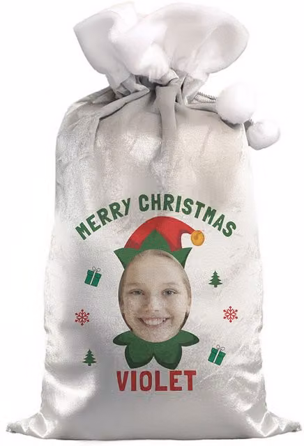 Personalised Memento Company Personalised Photo Upload Elf Christmas Sack in Grey