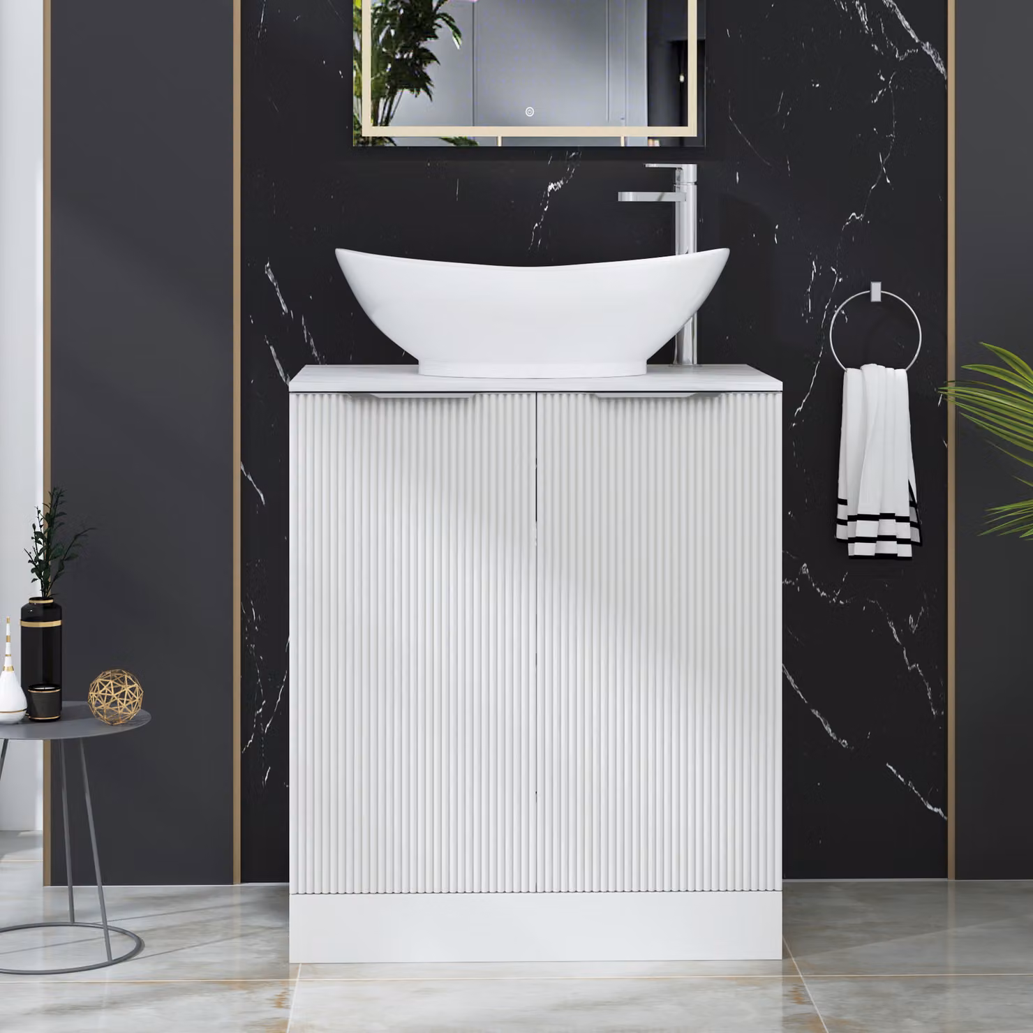 Royal Bathrooms Evora 700mm Matt White Fluted Floor Standing 2 Door Vanity Unit with Amaze Basin