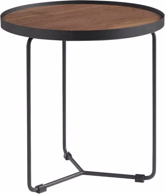 Angel Cerda Round Modern Side Table in Brown Walnut Veneer and Black Steel
