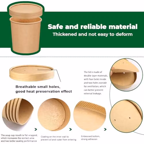 ECONX Disposable Brown Kraft Paper Soup Containers with Lids, 12oz, 100 Pieces – 6