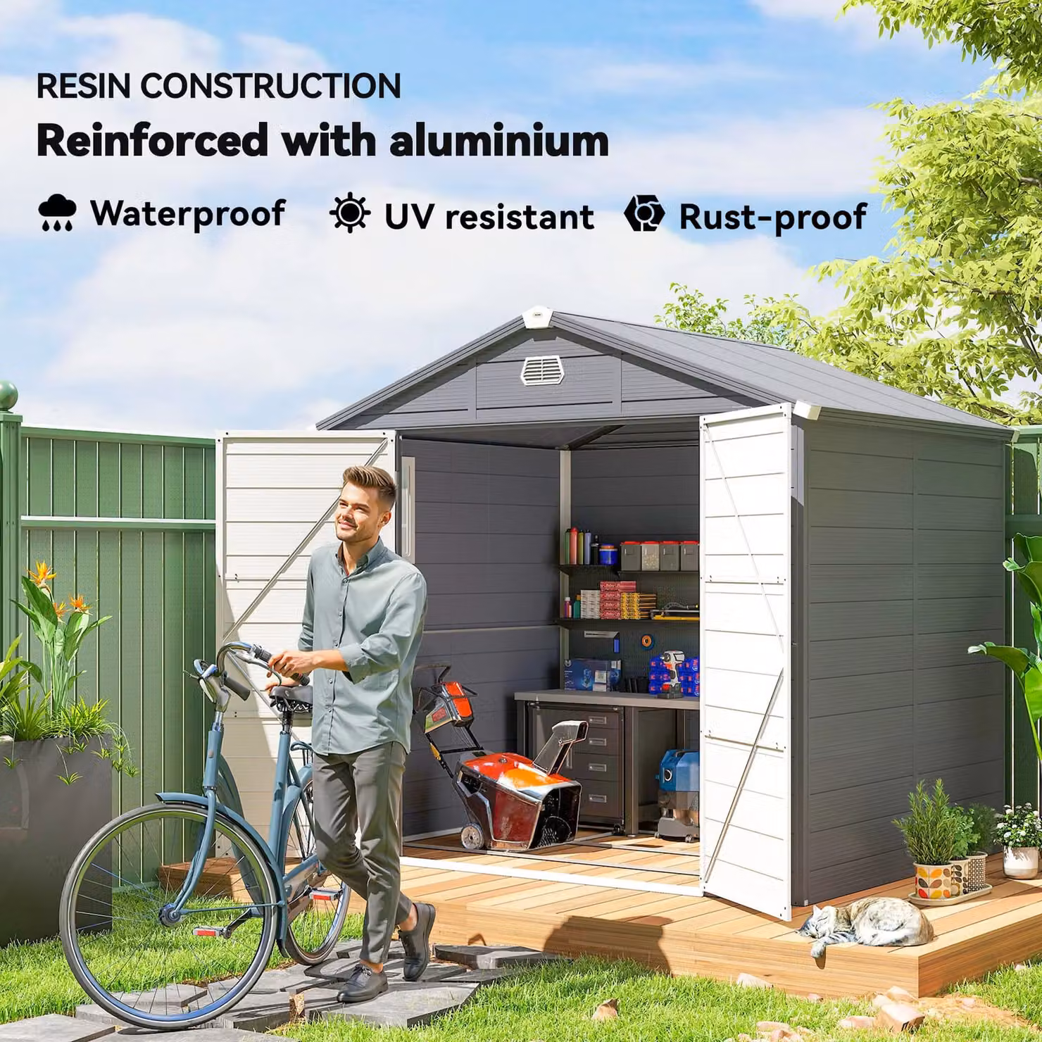OUTSUNNY Light Grey Garden Shed Storage with Foundation Kit and Side Vents, W: 121.92 cm, D: 91.44 cm, H: 121.92 cm – 3
