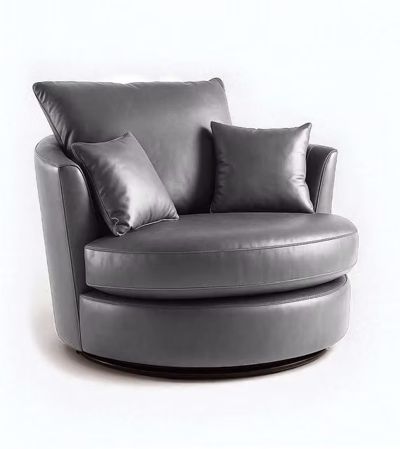Furnishings For Less UK Danbury Leather Swivel Chair 360 Rotation Single Seater in Black, Brown or Grey – 1