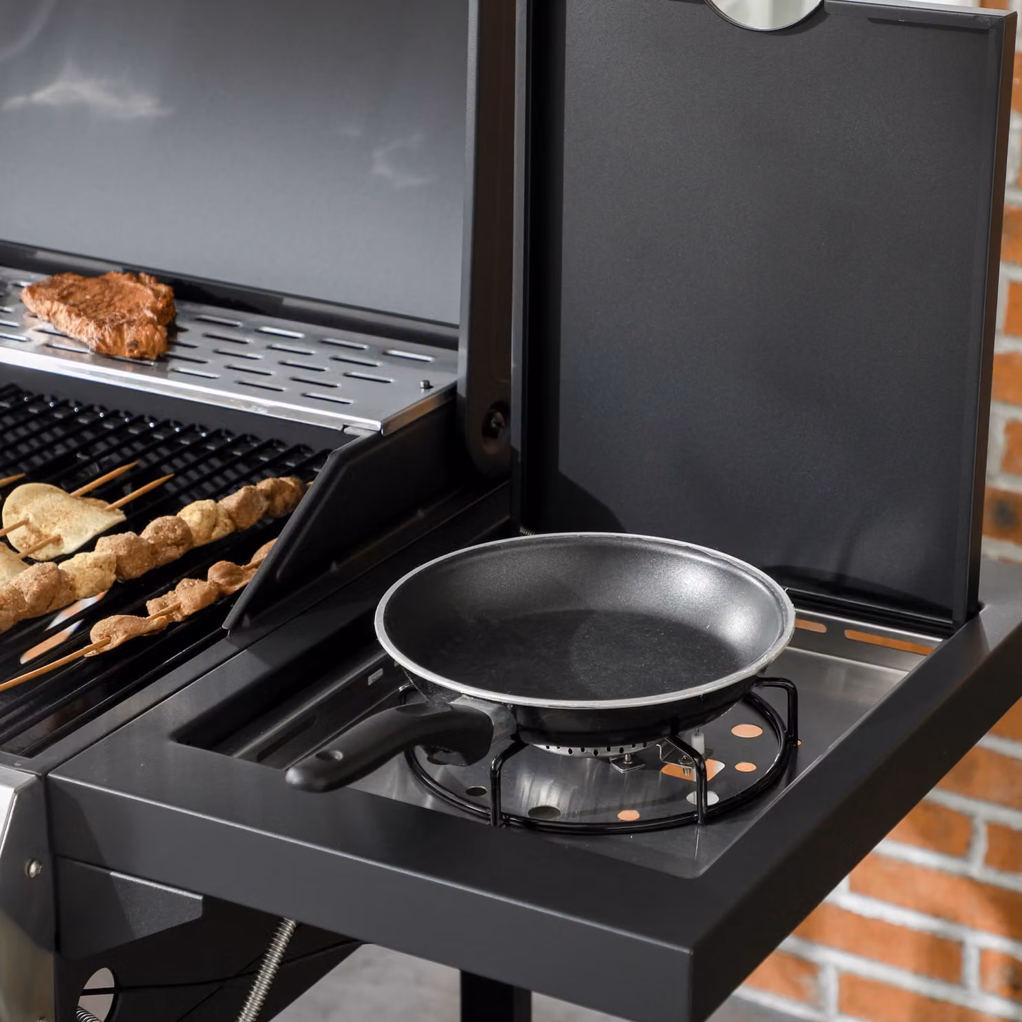 Outsunny Galvanised Steel 3+1 Gas Burner BBQ Grill Trolley with Side Burner and Warming Rack, Black – 8