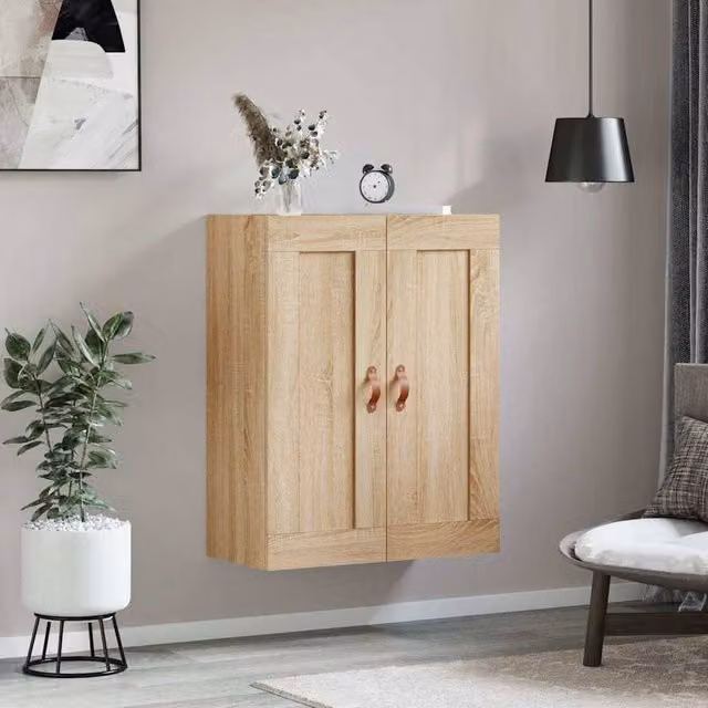 Berkfield Home Wall Mounted Sonoma Oak Cabinet in Beige, W/D/H: 69.5 x 34 x 90 cm