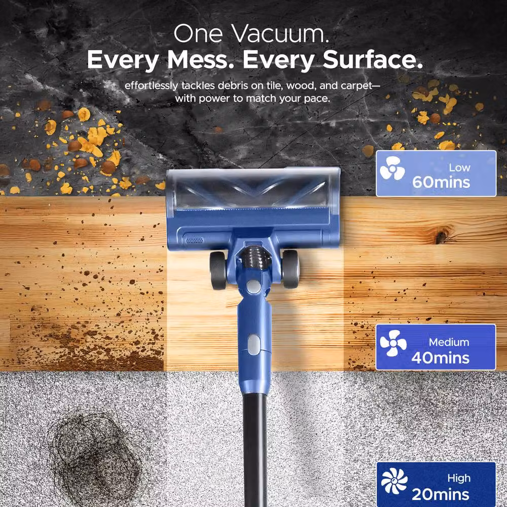 Keplin 350W Cordless Bagless Vacuum Cleaner in Blue with LED Headlight and HEPA Filter – 7