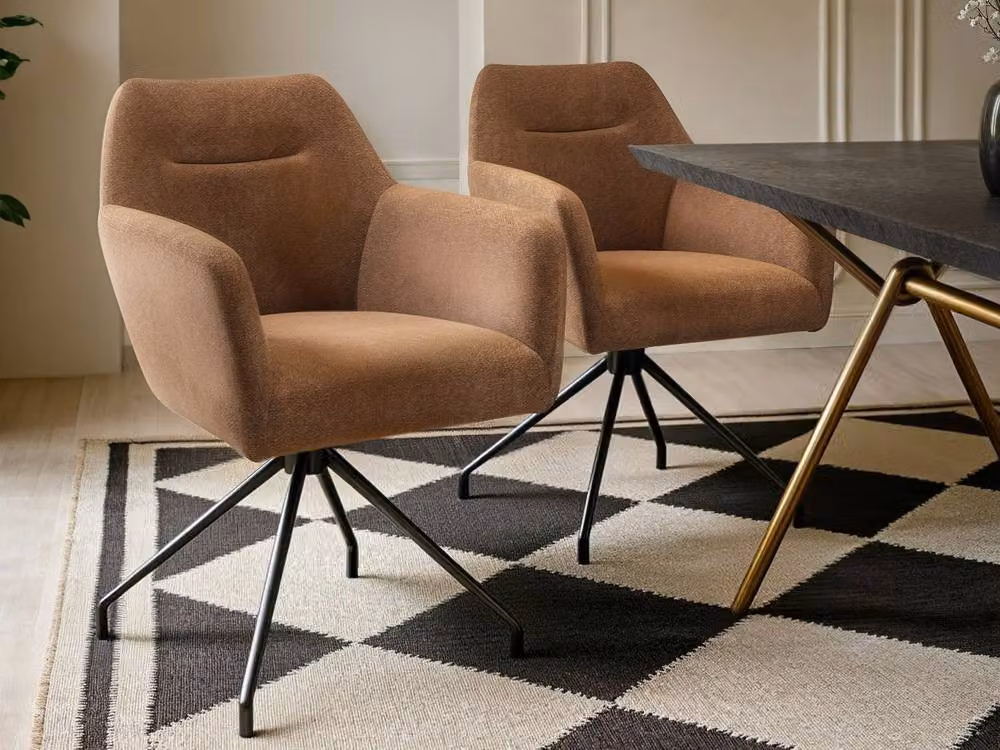 Solace+Co Lexi Rectangular Dining Table and 4 Isla Swivel Dining Chairs Set in Brown, Black and Gold – 2