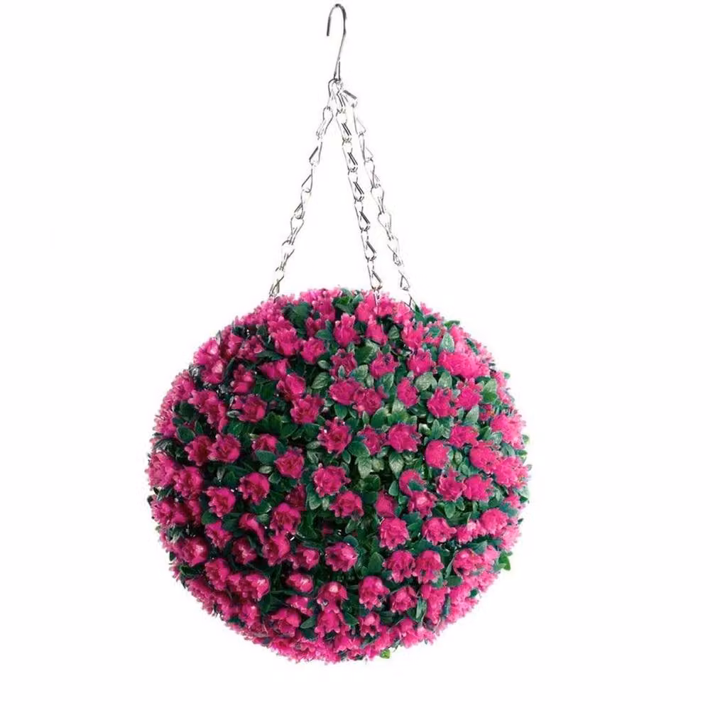 Hinsinc Hanging Artificial Rose Flower Ball in Red and Pink, Diameter: 28 cm – 2