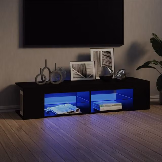 Berkfield Home Modern TV Cabinet with LED Lights in Matt Black, W: 135 cm, D: 39 cm, H: 30 cm