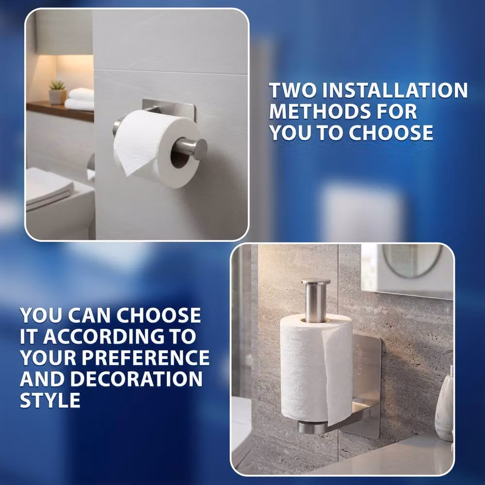 Crystals Stainless Steel Self Adhesive Wall Mount Toilet Roll Holder in Metallic Silver – 5