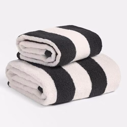 OHS 2 Piece Striped 100% Cotton Bath Towel Set in Black and White, W/D/H: 70 x 115 cm – 1
