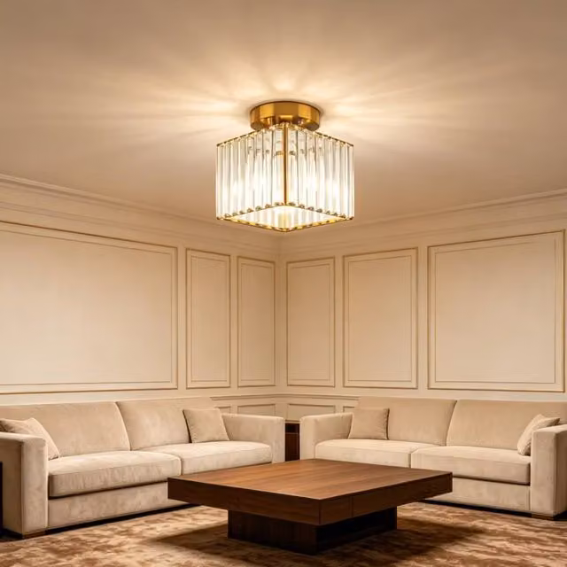 INMTFEI Square Modern Gold Metal and Transparent Crystal Semi-Flush Mount Ceiling Light – 1