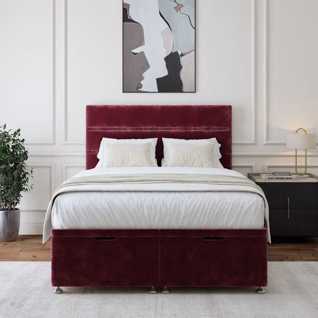 Bedmaster Super King Chenille Ottoman Divan Base and Lined Headboard in Purple, W/D/H: 200 x 200 cm