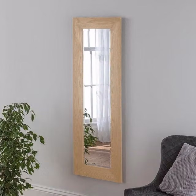 Yearn Mirrors Modern Rectangular Wall Mirror in Brown Oak Effect, H 131.5 x W 47.5 cm
