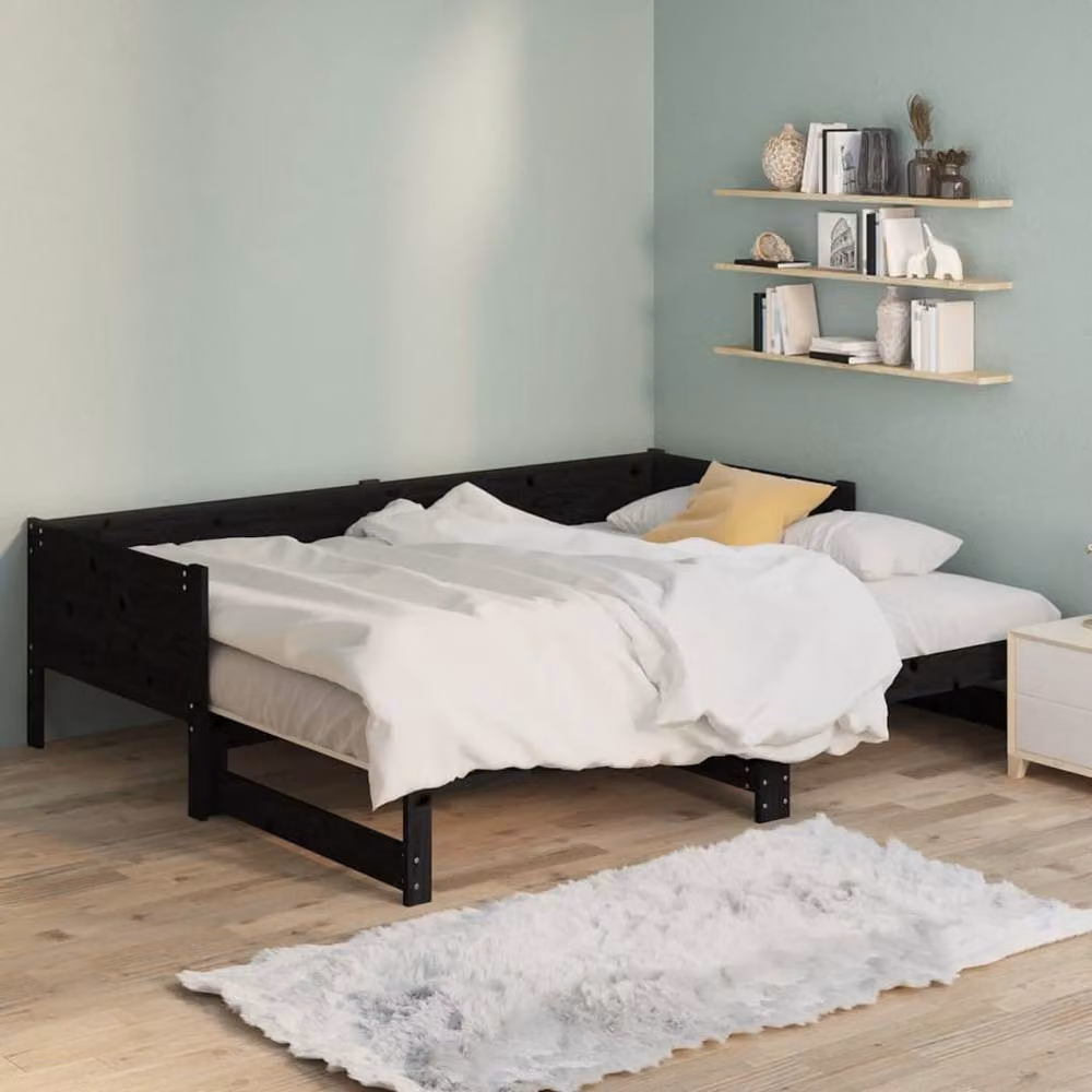 Berkfield Home Black Solid Wood Pine Pull-out Day Bed with Drawers, W/D/H: 200 x 90 x 90 cm – 3
