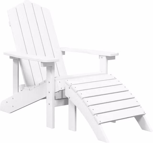 Berkfield Home Elegant Garden Adirondack Chairs with Footstools, 2 Piece Set, White – 1