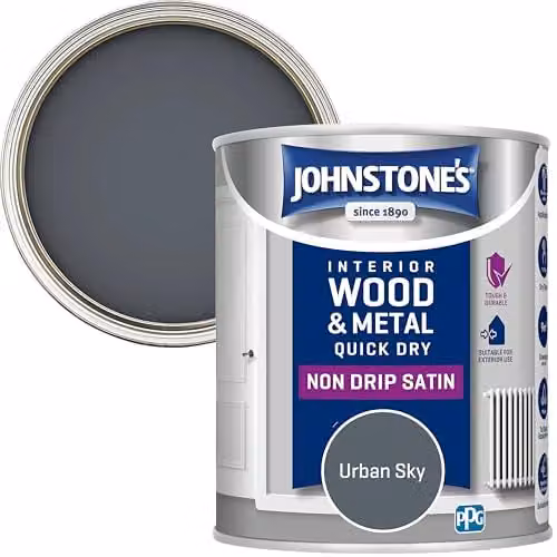 Johnstone's Wood & Metal Paint in Urban Sky Grey, Satin Finish, 0.75 l – 1