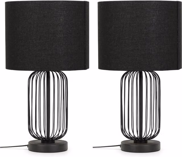 ValueLights Gabbia Set of 2 Black Metal Touch Table Lamps H: 44.5 cm x W: 12.0 cm x D: 12.0 cm