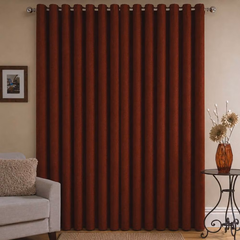 Smart Living Herringbone Eyelet Ring Top Ready Made Window Curtains, 2 Panels, Red, Width: 167 cm, Drop: 137 cm – 2