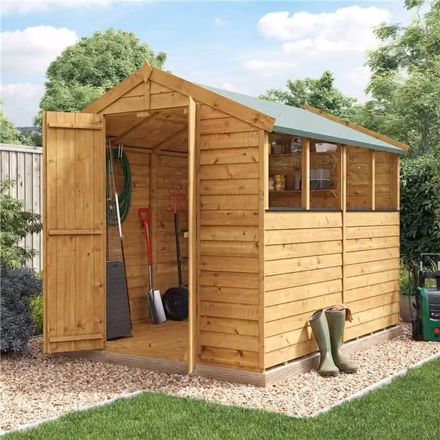 BillyOh Keeper Overlap Apex Wooden Garden Shed with Window in Brown