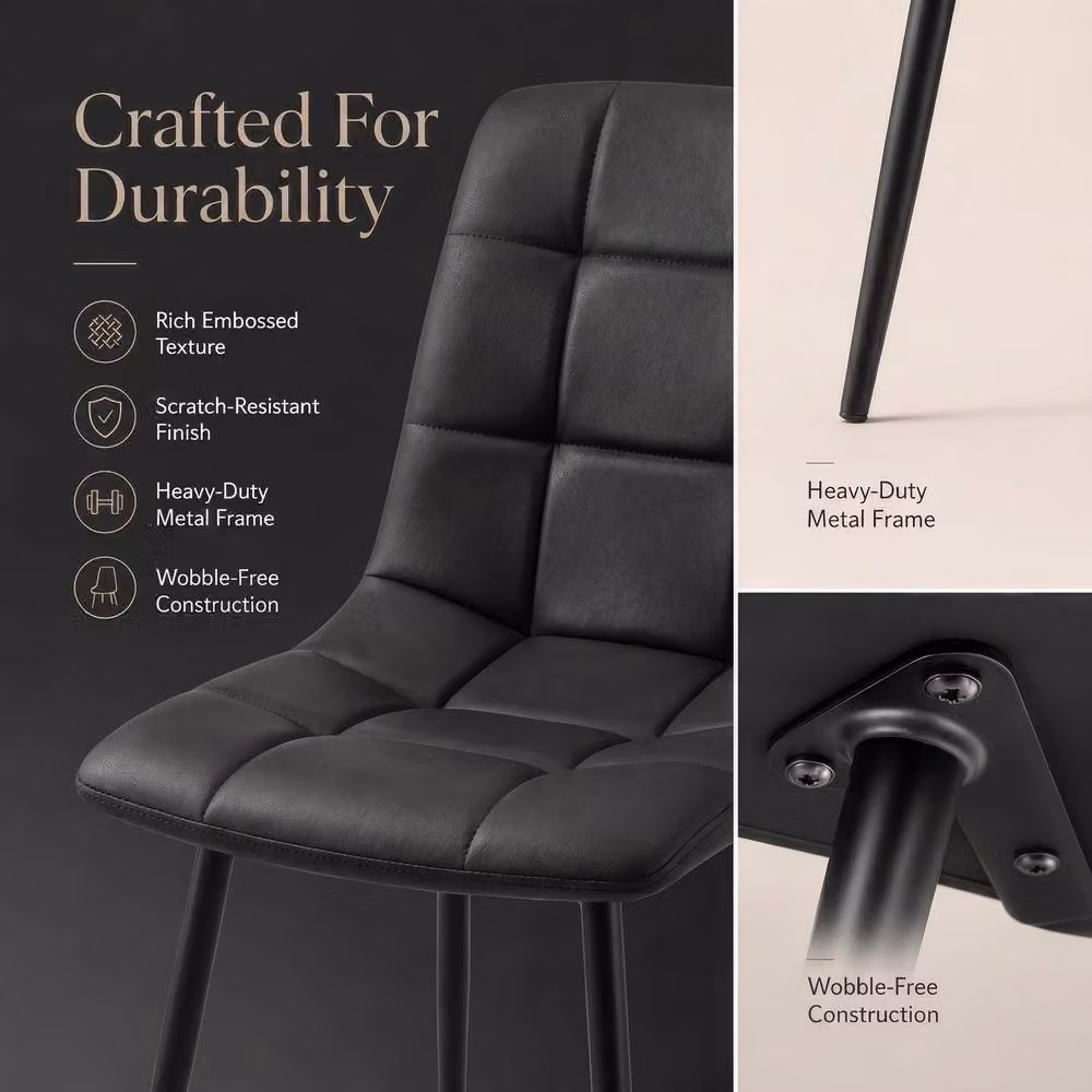 Bravich LTD Zurich Dining Chair Set of 4 in Black Embossed Synthetic Leather with Metal Legs – 6