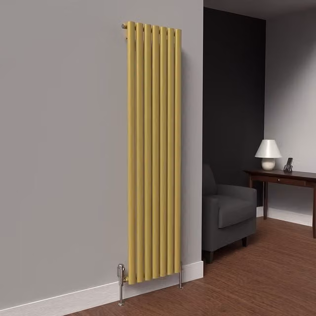 Lux Heat Oval Vertical Steel Radiator in Metallic Gold, H: 160 cm x W: 42 cm