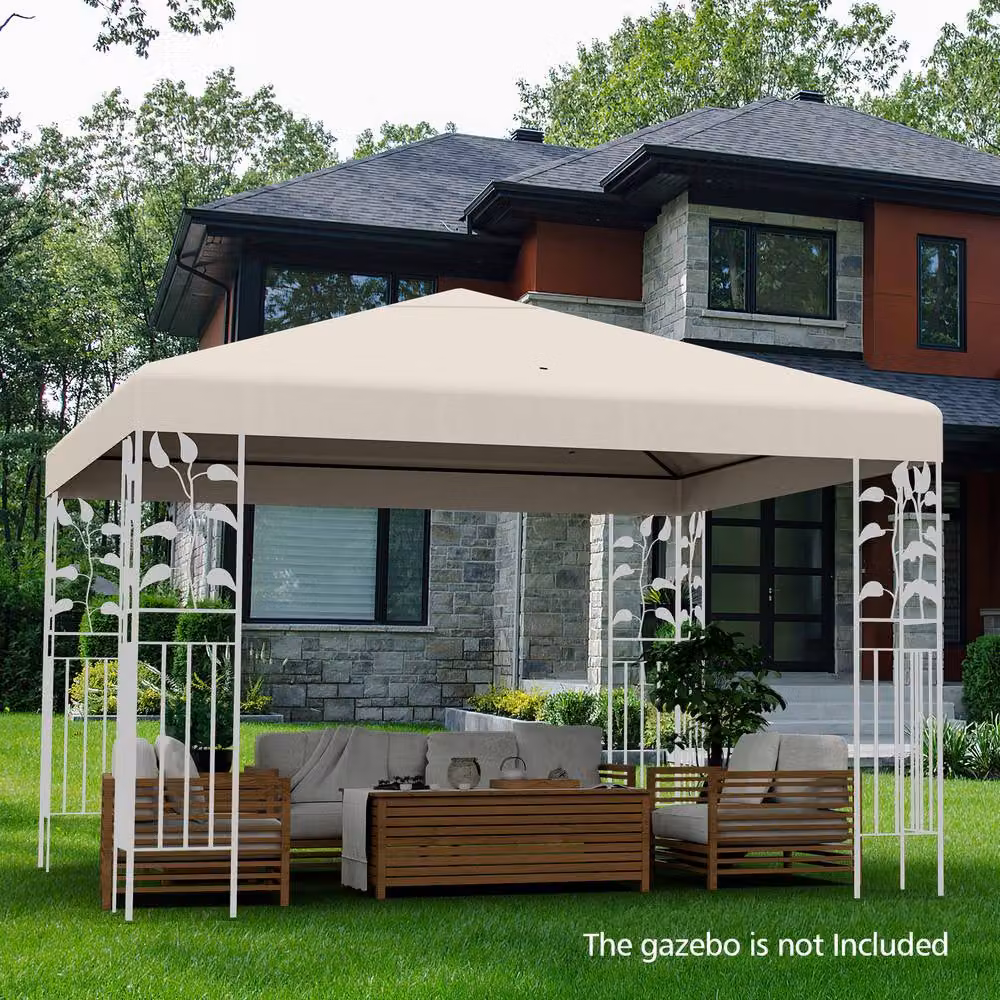Gymax Beige Polyester Gazebo Replacement Canopy Top for Patio Pavilions, W x D: 300 x 300 cm – 4
