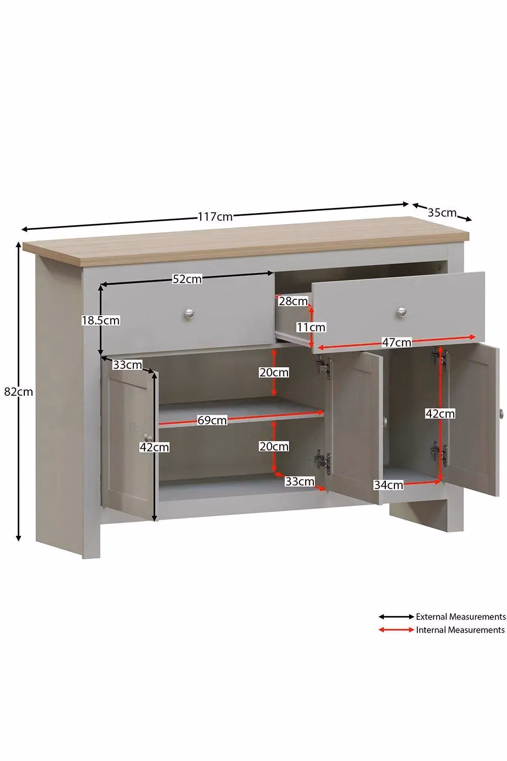 Vida Designs Arlington Grey 2 Drawer 3 Door Sideboard Storage Organiser – 2