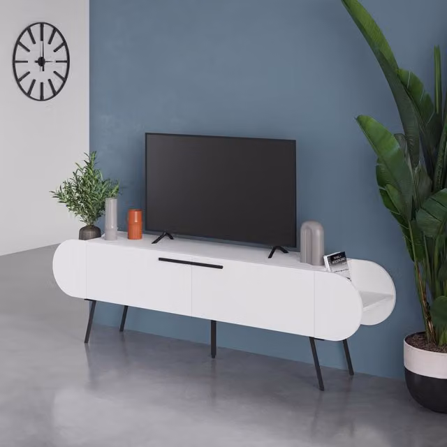 FWStyle Modern 2 Door Capsule Design TV Unit in White