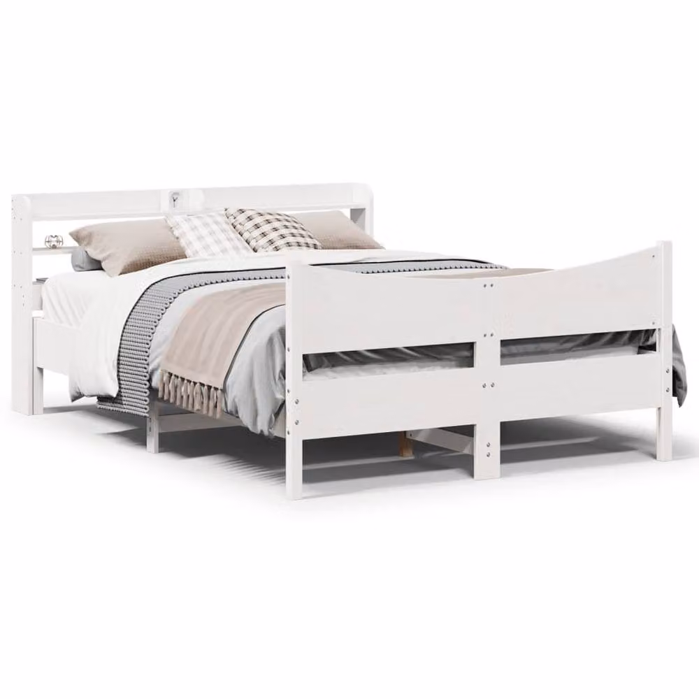 Berkfield Home Sleek Solid Wood Bed Frame with Headboard and Side Compartments, White, W/D/H: 150 x 200 cm – 2