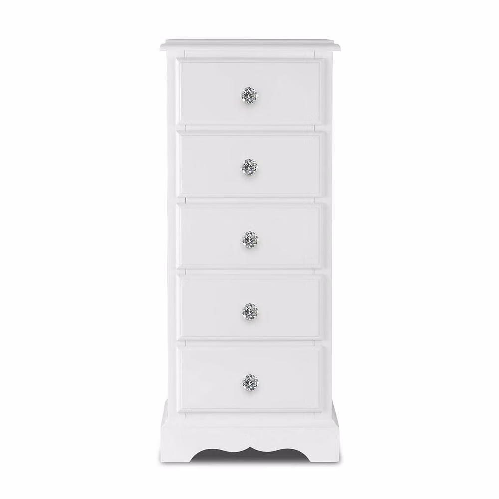 Statement Furniture Romance 5 Drawer Tallboy with Crystal Handles in White – 2