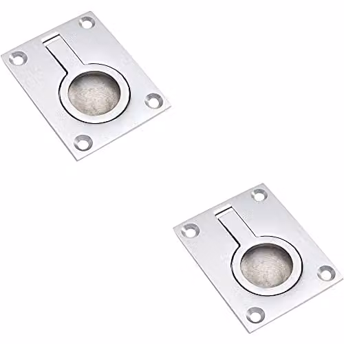 Loops 2 Pack Satin Chrome Flush Ring Recessed Pull Handles, W: 50 mm, H: 38 mm, Depth: 8 mm