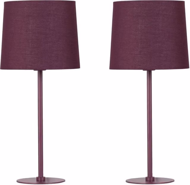 First Choice Lighting Set of 2 Burgundy Fabric Tabletop Lamps, H 40 cm x W 18 cm x D 18 cm