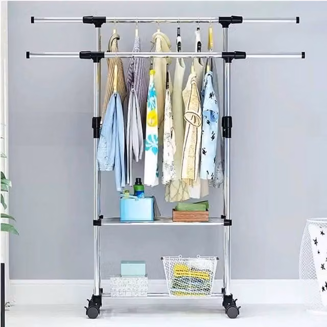 SPETLEK Adjustable Mobile Clothes Rack with Wheels in Silver