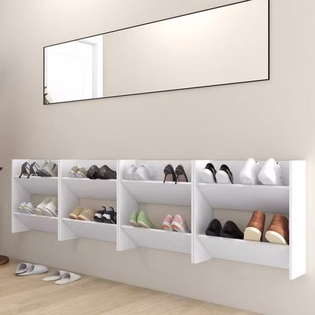Berkfield Home Set of 4 Wall Mounted Shoe Cabinets in White, W/D/H: 60 x 18 x 60 cm