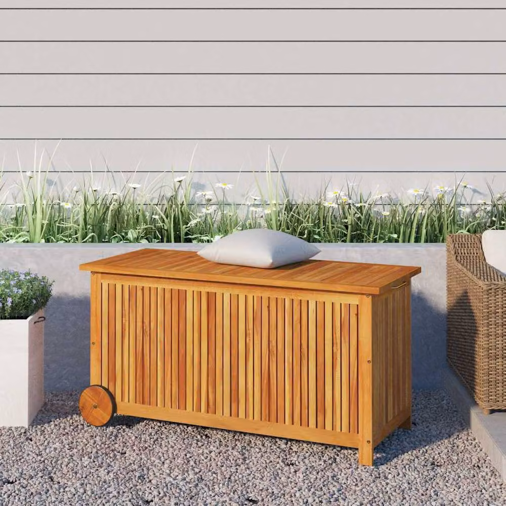 Berkfield Home Garden Storage Box with Wheels in Brown Solid Acacia Wood W/D/H: 113 x 50 x 58 cm – 2