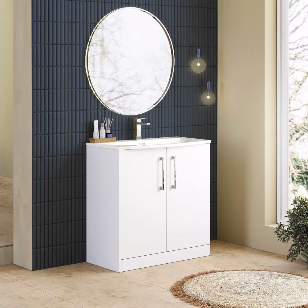 Balterley Modern Glossy White 2-Door Floor-Standing Bathroom Basin Vanity Unit – 4