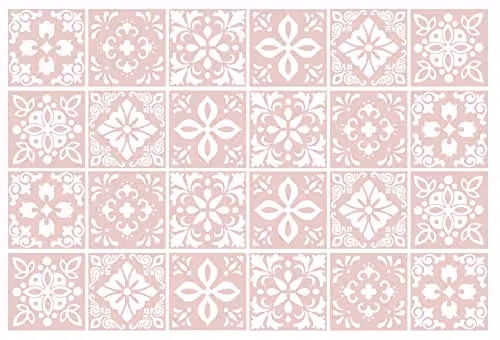 WALPLUS Sevilla Light Pink Spanish Tile Stickers, 24 Pack Waterproof Self Adhesive Geometric Wall Decals, W/D/H: 15 x 15 x 0.54 cm – 1