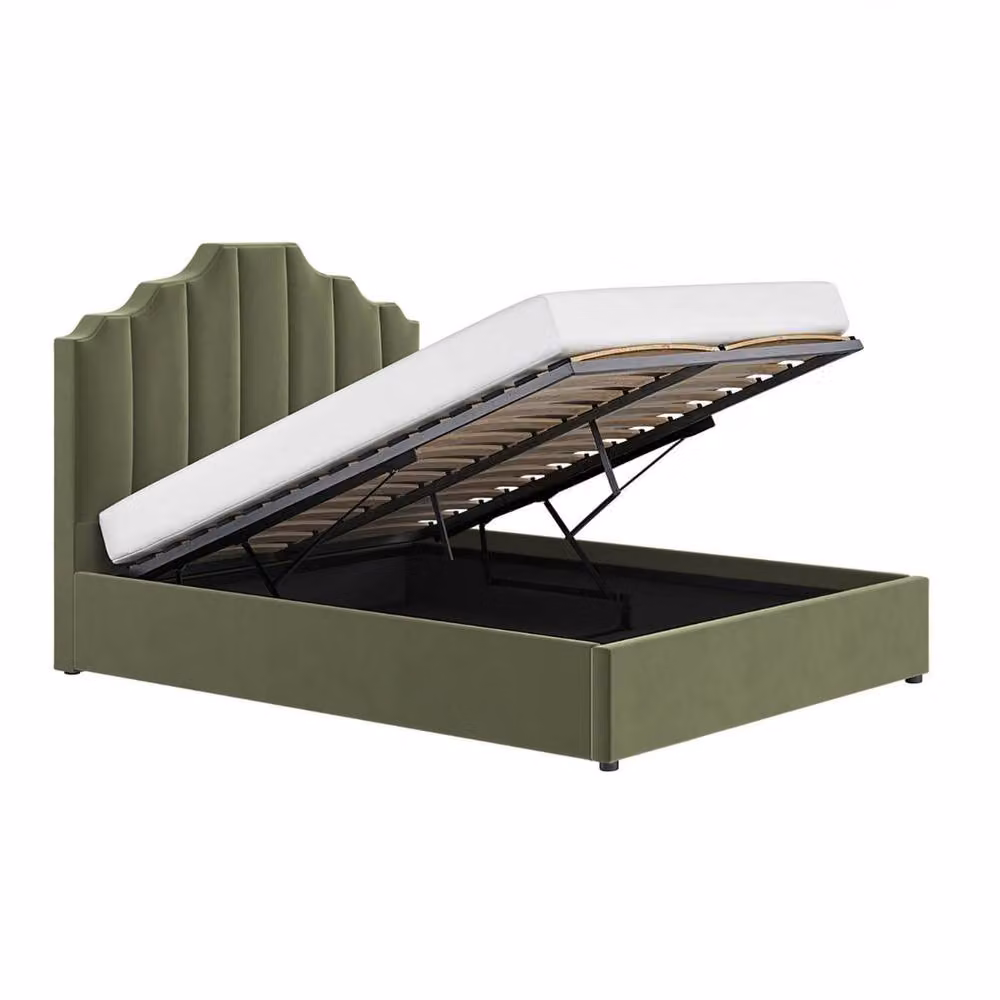 Flair Margot Ottoman Bed in Green Velvet, Double, W/D/H: 140 x 200 x 132 cm – 3