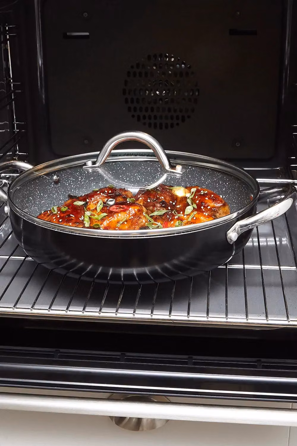 Durastone Professional Black Ceramic Family Serving Pan with Glass Lid, 28 cm – 3