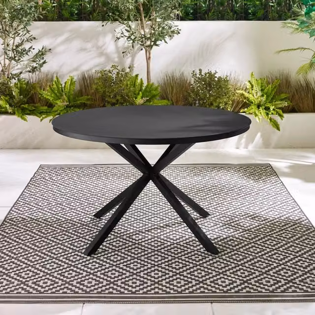 FurnitureboxUK Nanterre Round Outdoor Dining Table in Black Metal and Glass