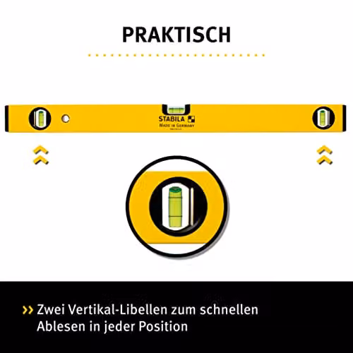 Stabila Yellow Double Plumb Spirit Level with 3 Vials, Length: 60 cm – 2