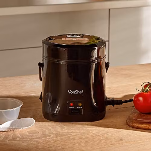 VonShef Mini Electric Rice Cooker in Black, 0.3 l with Keep Warm Function – 6