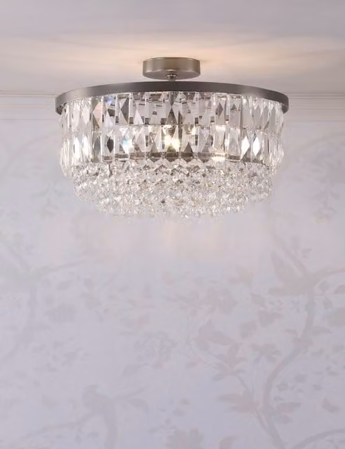 Laura Ashley Rhosill Crystal Semi Flush Ceiling Light in Silver