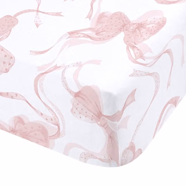 Catherine Lansfield Bow Polycotton Fitted Sheet in White and Pink
