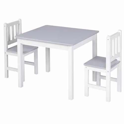 HOMCOM 3-Piece Kids Table and Chair Set for Toddlers and Preschoolers in Grey and White