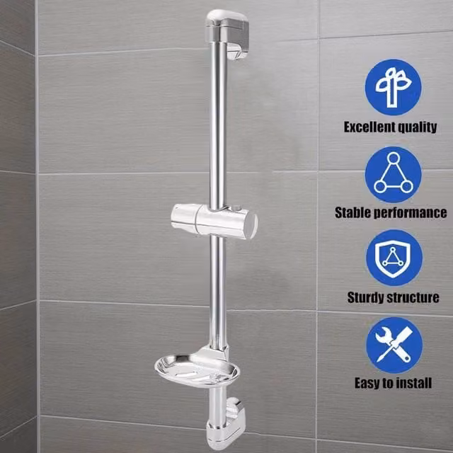 PAWNORA Shower Riser Rail Kit in Silver Chrome, Height: 61 cm