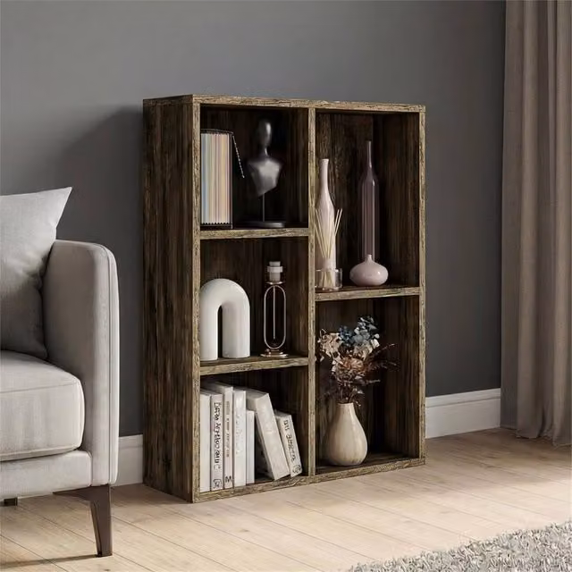 FORGEVIO 5 Cube Modern Storage Display Unit in Brown Wood