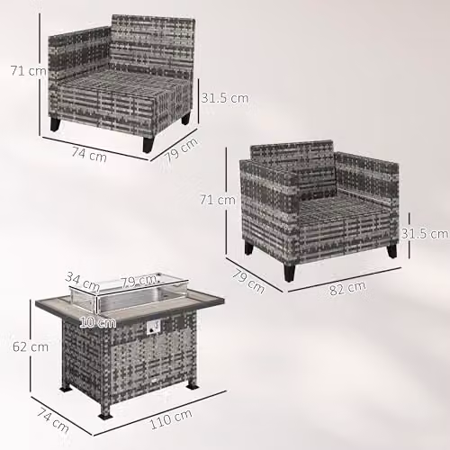 Outsunny 5 Piece Grey Polyrattan Garden Furniture Set with Outdoor Coffee Table, 2 Seater Sofa, Armchairs and Upholstered Cushions – 5